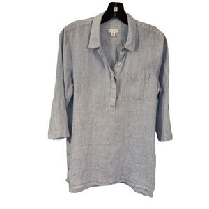 J Jill Love Linen Tunic Top Womens Size S Shirt Blue White Stripe 3/4 Sleeve